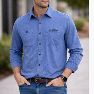 Aloha Modern NWT Blue Button Up Shirt Men’s Size Large Long Sleeve